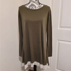 Wekili olive green tunic top with lace trim
